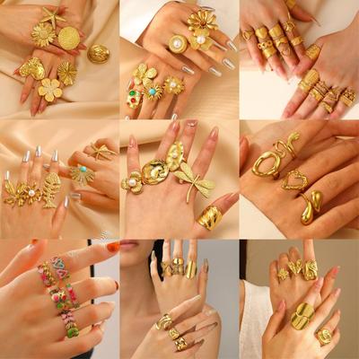 High-End Edelstahl Blumen- & Seestern Offener Ring für Damen