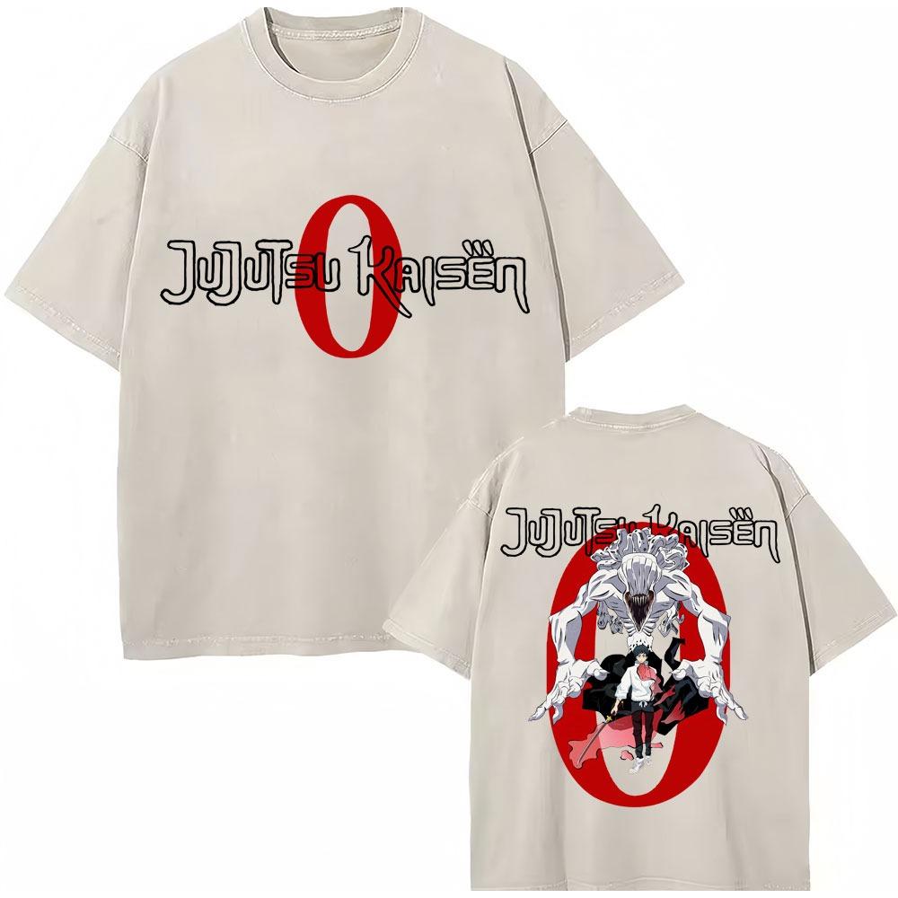 Japan Anime Jujutsu Kaisen Gewaschene T-Shirts Satoru Gojo Geto Suguru T-Shirt Lässig Baumwolle Oversized Harajuku T-Shirt