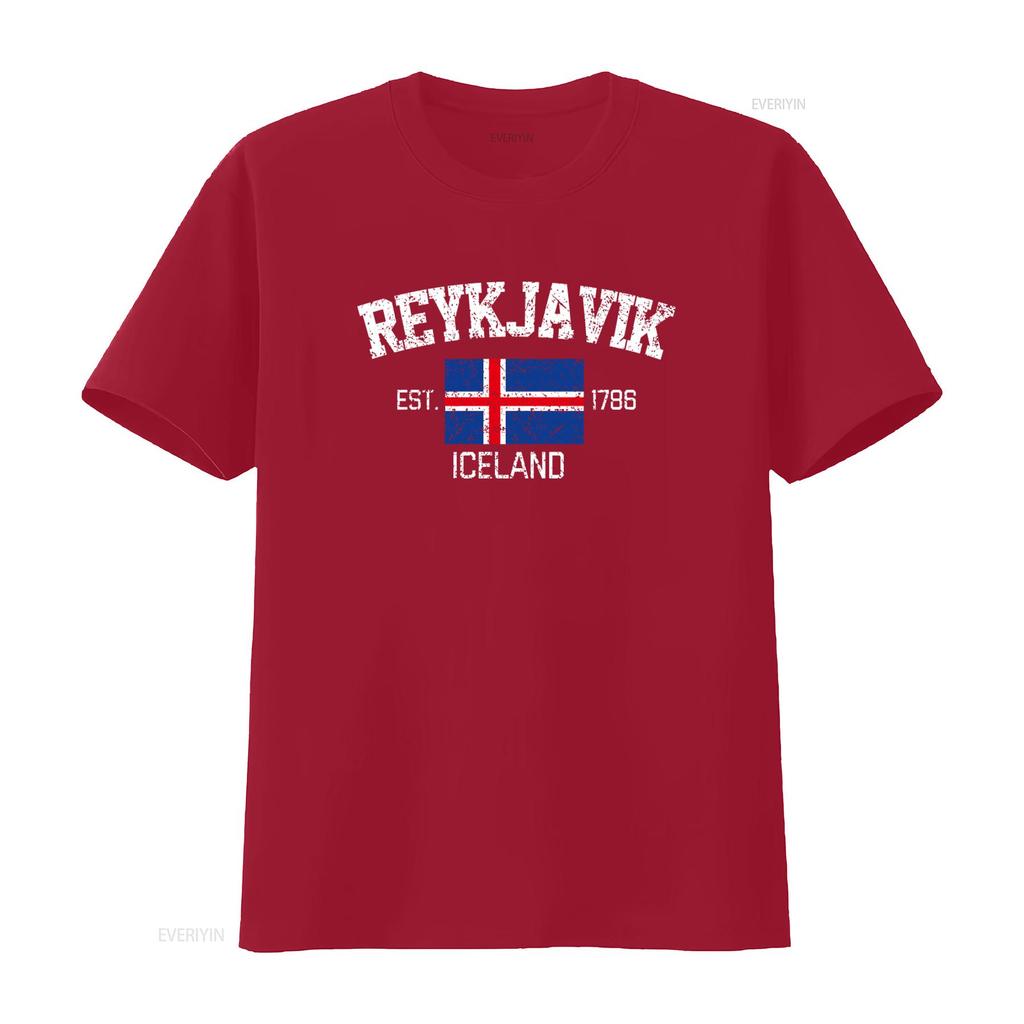 Reykjavik Iceland Souvenir T Shirt Retro Flag Design Est 1786 Vintage Washed Homme Graphic Breathable Top For Everyday Wear