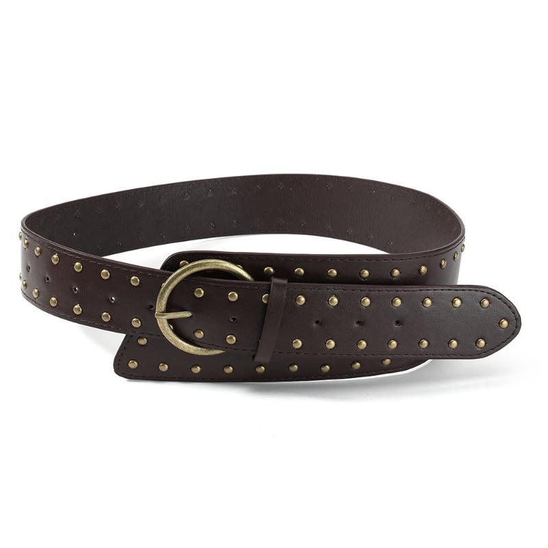 

Women European American Punk Retro Heavy Industry Wide Belt Metal Rivet Personalized Belt Fashion Trend Suede Waist Belt 110cm