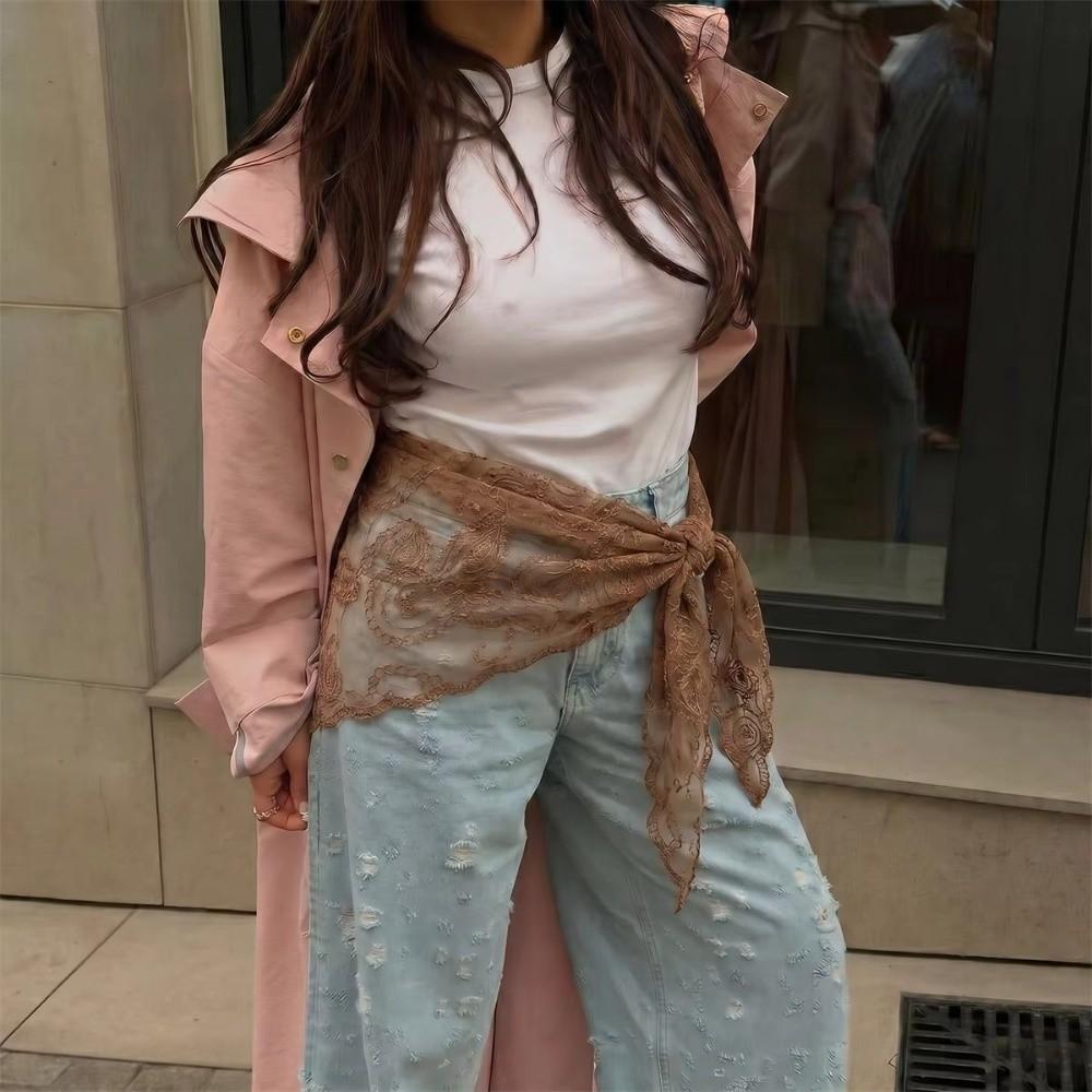 Solid Color Embroidery Shawl Thin Fabric Prayer Veil Vintage Hair Scarf  for Women