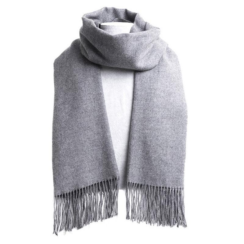 Eșarfe de lână de iarnă moale și cald cașmir șal îngroșat lung Tassel șal cald eșarfă de culoare solidă femei bărbat eșarfă