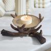 Vintage Resin Antler Candle Holder Rustic Iron Plate Candlestick Home Living Room Decor Desktop Fireplace Holiday Ornament Craft