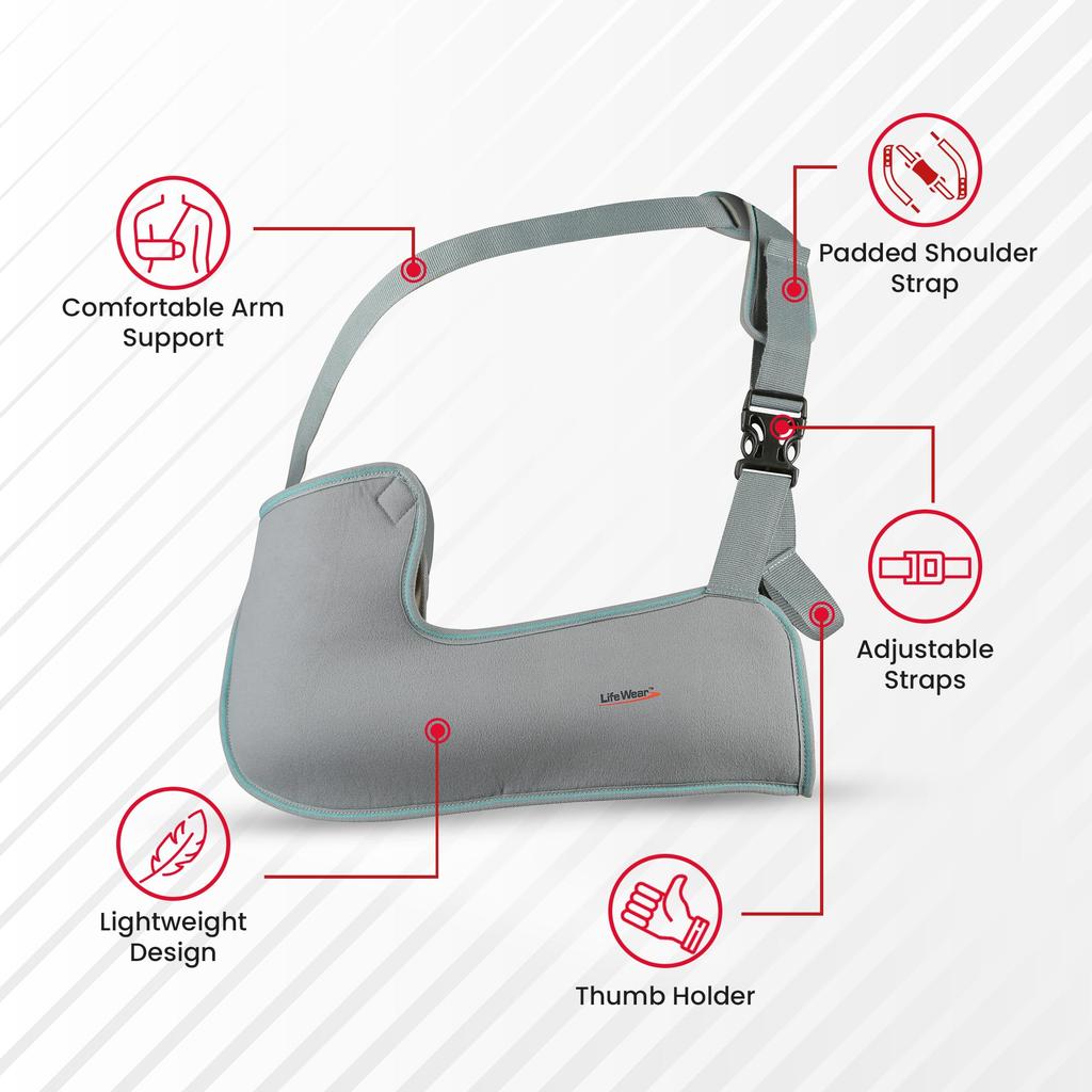 LifeWear Arm Sling Tropical Shoulder Support for Fracture, Immobilizes Shoulder Joint and Prevents Dislocation, Cushion Padding, Aid for Soft Tis