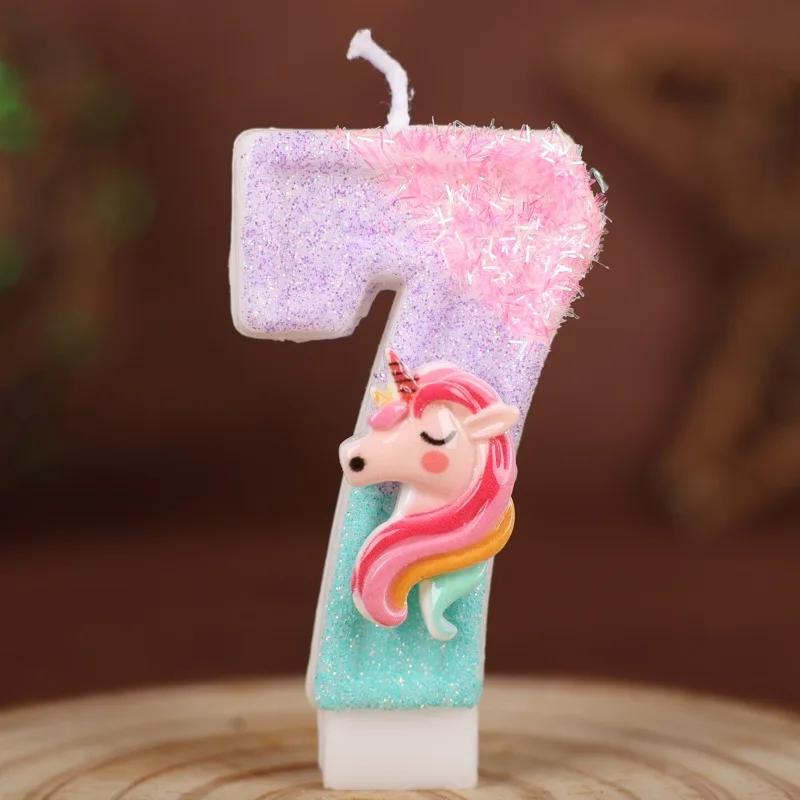 0-9 Number Cartoon Unicorn Digital Candles for Kids Birthday Party Festival Cake Decoration Atmosphere Props Fun Themed Candle