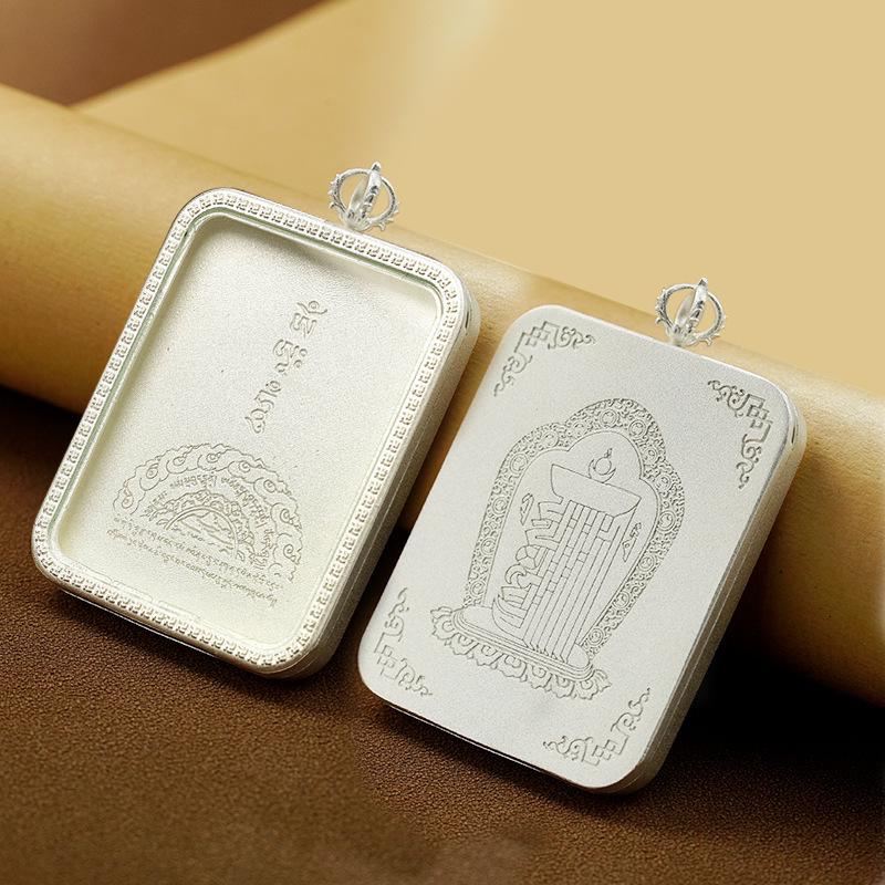 Thangka Zodiac Buddha Pendant - White & Yellow Titanium Steel, Single/Double-sided Tibetan Style.