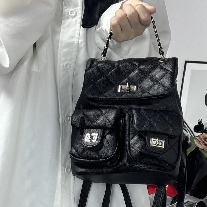 

2025 Рюкзак для студенток-коммутеров, маленький свежий ветер, корейский, мини-цепочка, легкий женский рюкзак чёрный