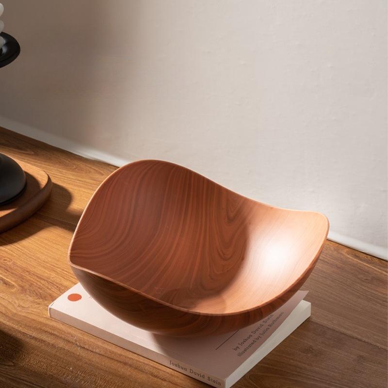 Imitation Wood Grain Fruit Tray Household Snack Plate Desktop Storage Dish for Fruits Desserts Leftovers for Home Daily Use