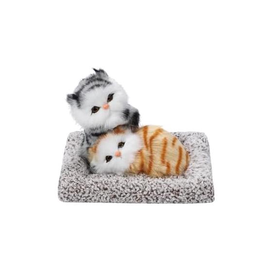 Cat Figurine Stuffed Toy Realistic Cute Lifelike Kitten Model Miscellaneous Goods Car (Kitten (Gray + Brown Tabby))