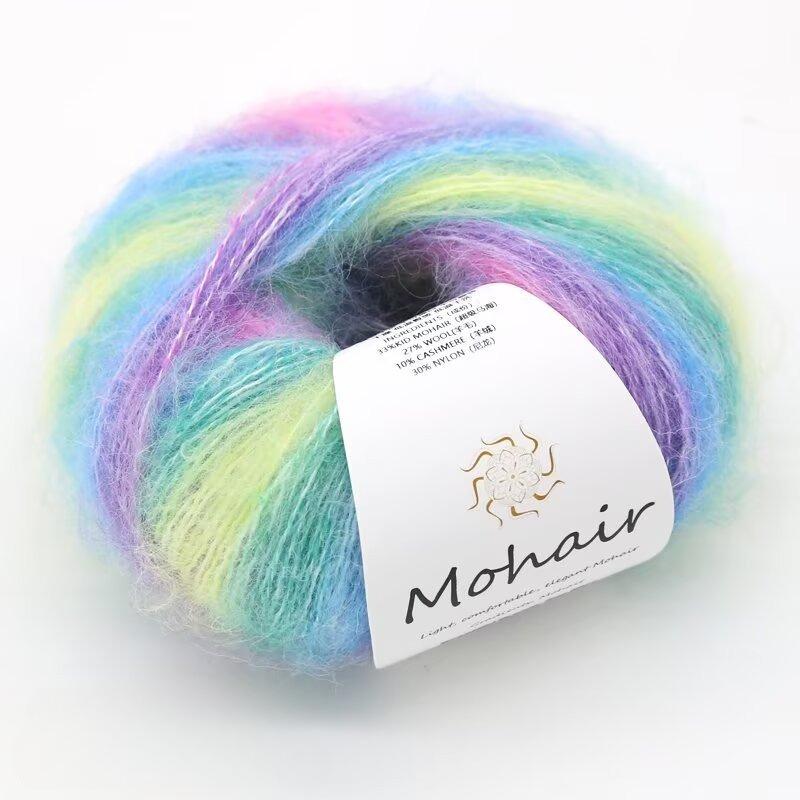 Filato di lana mohair tinto in capo, filato di mohair colorato sfumato da 25 g, fatto a mano, fai da te, pronto da indossare, sciarpa, cappello