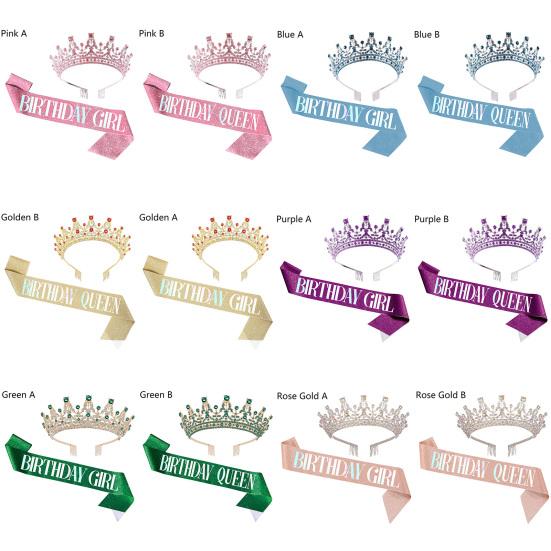 1 Set Crown Headgear Vivid Color Stunning Visual Effect Plastic Crown Headgear Decoration with Birthday Sash Set Birthday Gift