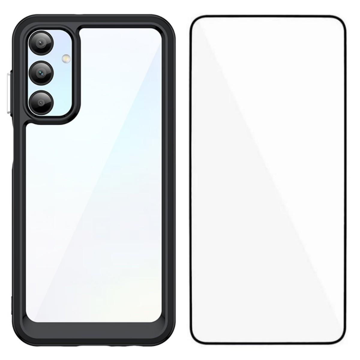 

For Samsung Galaxy A15 5G Phone Case WANLONFENG XC Series TPU Acrylic Cover with Tempered Glass (Big Lens Hole) Black