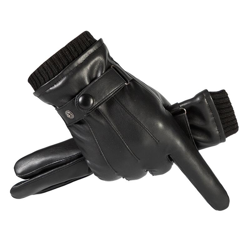 Warm Leather Gloves for Men's PU Touch Screen Gloves Plus Velvet To Protect The Cold Driving All Fingers for Outdoor Riding Autumn and Winter Gloves