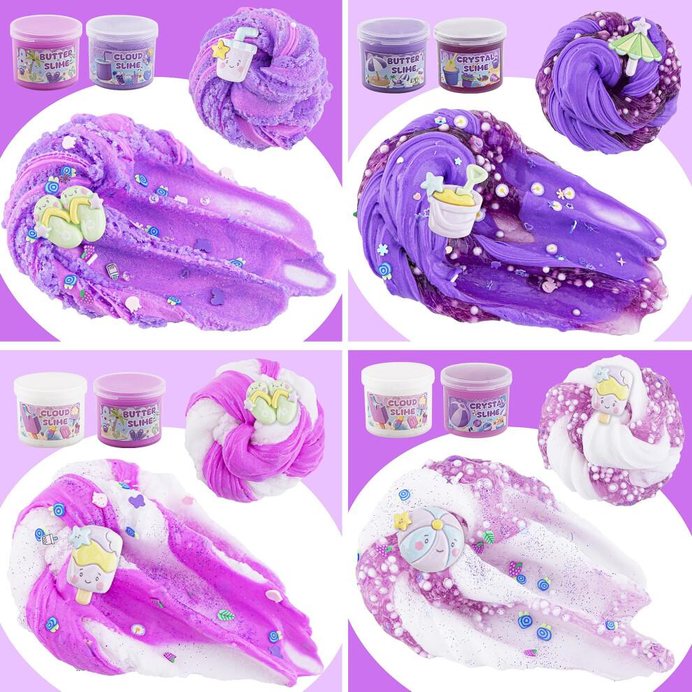 6 Packs Gradient Purple Slime Kit - Cloud Slime, Butter Slime & Clear Slime, Crunchy Slime with Beach Slime Add-ins, Fluffy Slime Kits for Girls &