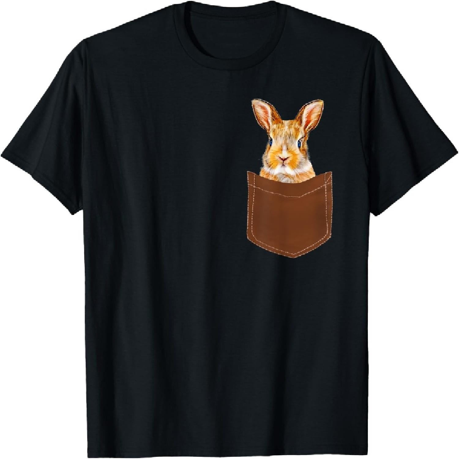 Funny Rabbit Shirt - Cute Bunny in Pocket Men Women Kids T-Shirt S