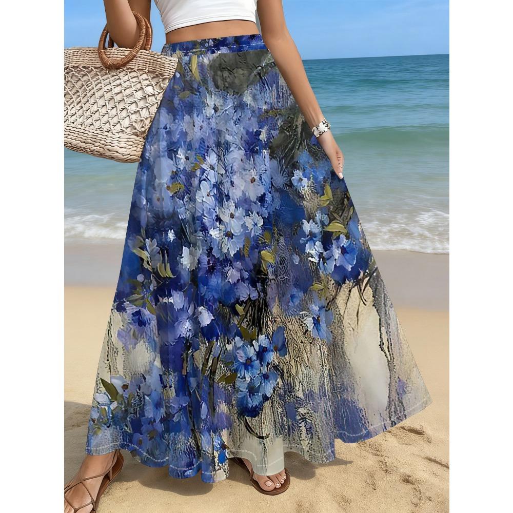 Ladies Floral Print Maxi Skirt - Boho Style Summer Wear - Beach Vacation, Seaside Stroll, Ocean View, Ideal for Holidays