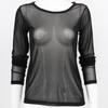Women's Sexy Black Mesh Long Sleeve Shirt – Super Elastic, See-through, Perfect for Spring & Autumn