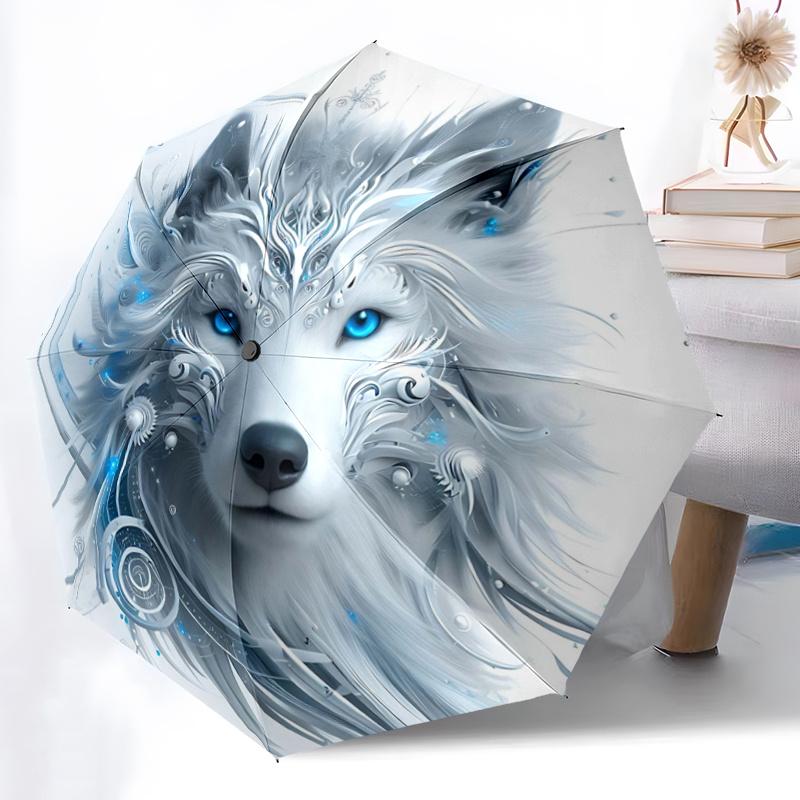 1pc Enchanted Moonlit Wolf Pattern Automatic Umbrella Is Fashionable and Good-Looking,  Suitable for Travel and Daily UseC029