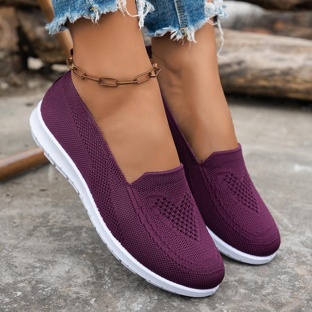 Damen Casual Einzelne Schuhe in Übergröße Damen Frühling und Herbst Neu Rundkopf Niedriger Absatz Mesh Fly-Woven Sneakers Damen