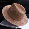 Nuovi Cappelli da Sole Arcobaleno all'Uncinetto Fatti a Mano per Donne Cappello di Paglia Cowboy con Nastro Cappello Panama a Tesa Larga Pieghevole Impacchettabile Cappello da Spiaggia