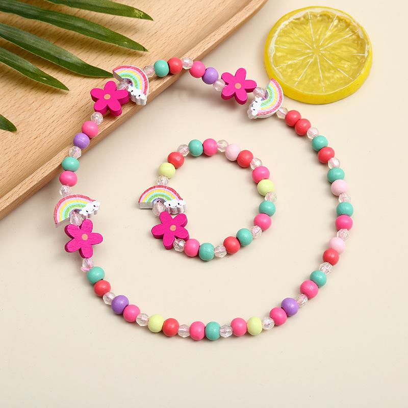 2pcs Children's Luminous Necklace Bracelet Set Cartoon Princess Jewelry Accessories Makeup Toys for Kids Girls Birthday Gifts