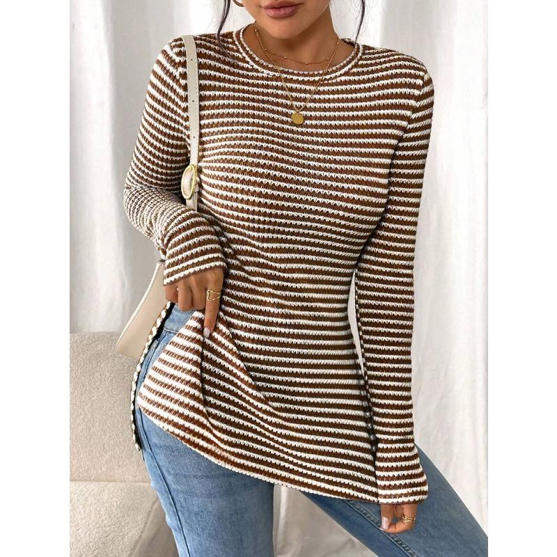 New Round-neck Slit Long-sleeved Versatile Casual Women's Base Layer T-shirt