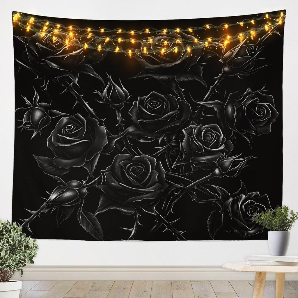 Sugar Skull tapestry For Kids Adults Room Decor,Purple Rose Flowers Tapestries Goth Skull Tapestry Wall Hanging Skeleton Bones