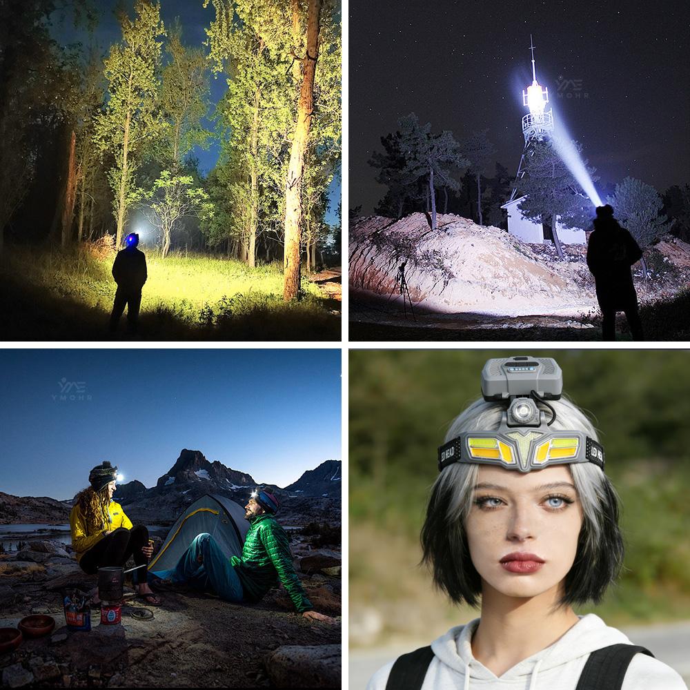 Sensor Headlight 18650 Ultra Bright LED Headlamp with Solar Cell Box Head Led Light USB Rechargeable Lamp Outdoor Camping Hiking