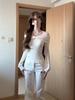 Elegant Spicy Mesh Patchwork Off-Shoulder Long-Sleeve T-Shirt - Slim-Fit Spring/Autumn Top for Women