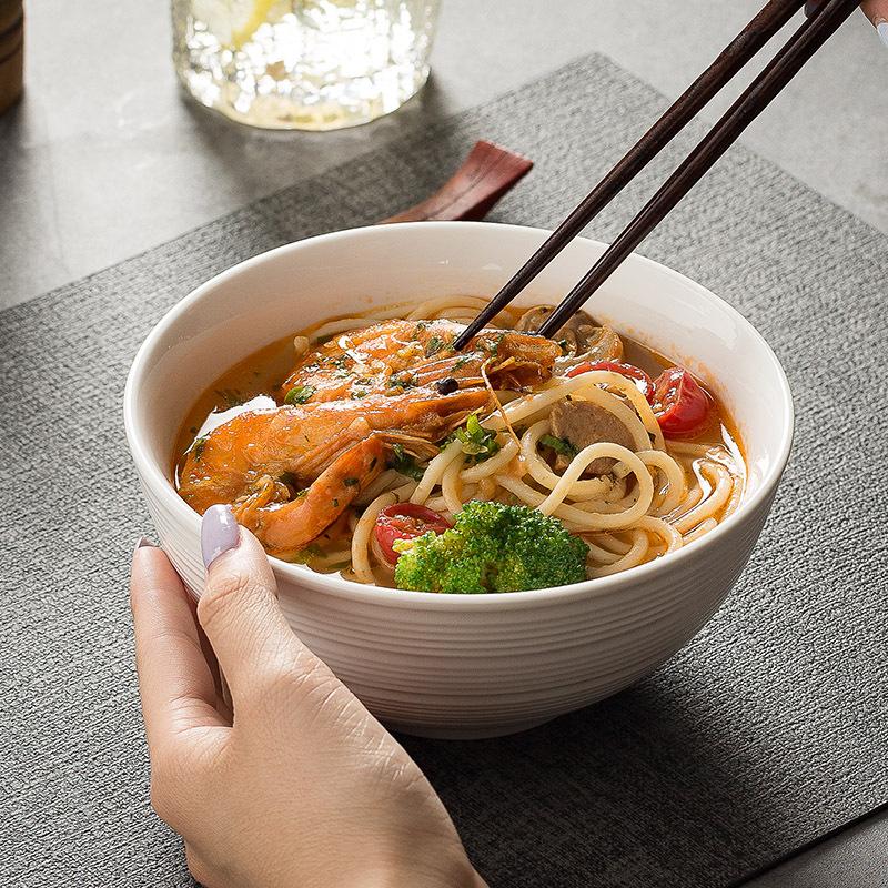 Rice Bowl Household Brushed Ceramic Bowl High-End Noodle Soup Bowl White Simple And Good-Looking Small Bowl Restaurant Hotel Salad Bowl