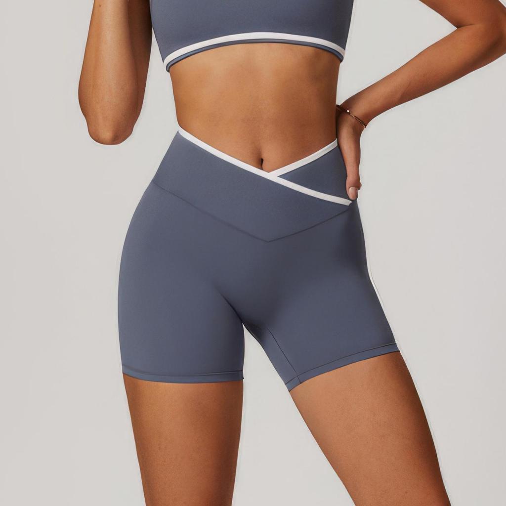 Shorts de Yoga Américains Européens Taille Haute avec Effet Push-Up Pêche - Pantalon de Fitness Trois Points pour Femmes