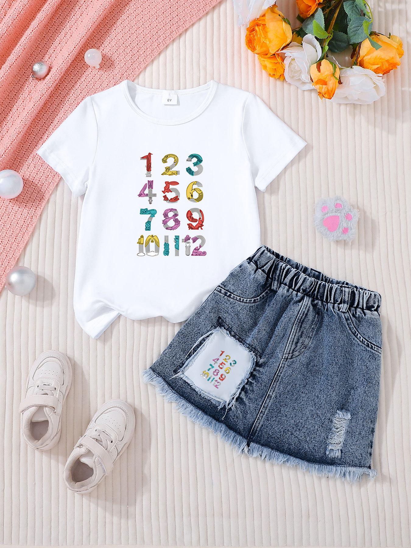 Girls Casual Denim Skirt Sets - Children s Fashion Outfit 5Y