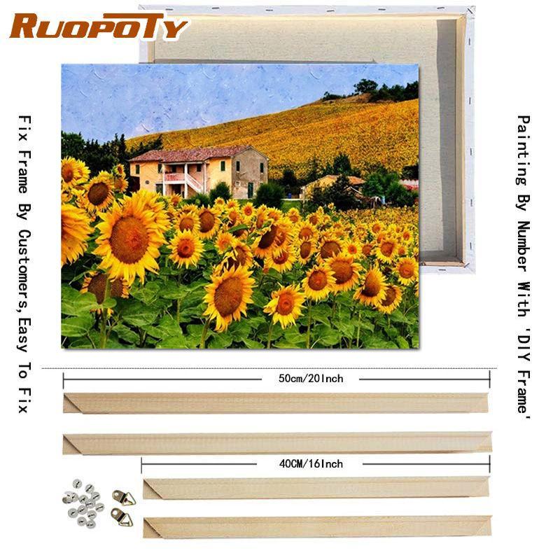 RUOPOTY Picture By Numbers Sunflower Flower Wall Art Unique Gift HandPainted Paint By Number Butterfly Decoration