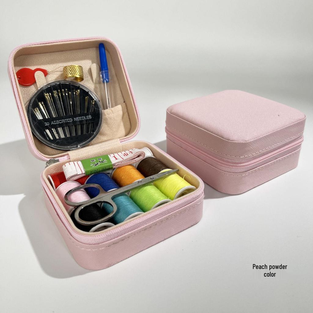 Retro-Style Faux PU Leather Sewing Box with Needle and Thread Set - Portable Household Essential Kit