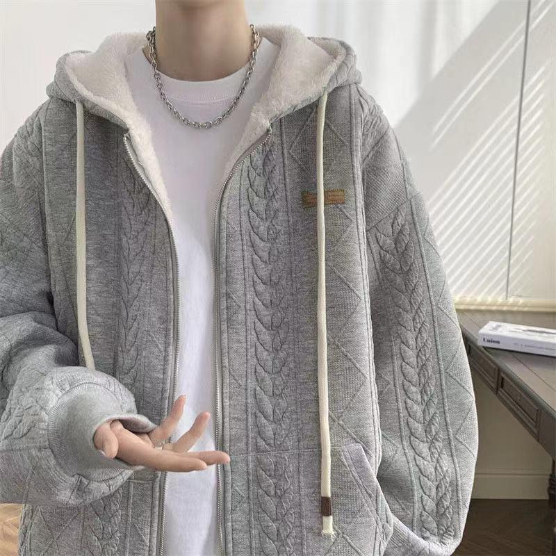 

Men s Lambswool Coat: Winter Fleece-Lined, Thick Cotton, Loose Casual Hong Kong Style, Couple-Friendly, Teen Hooded Jacket 4XL (Recommended 170-200 jin)