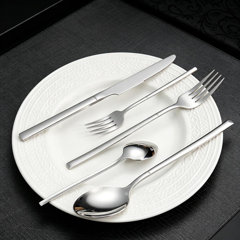 24-Piece High-End Stainless Steel Cutlery Set: Knife, Fork, Spoon for Western Dining