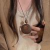 New Chinese Bodhi Brown National Style Love Long Necklace Autumn and Winter Premium Sweater Chain Women's Round Pendant Item Accessories