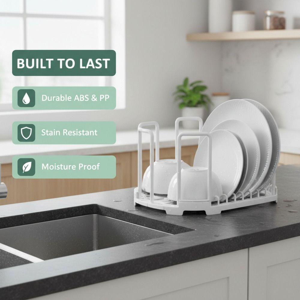 ABS, PP Retractable Bowl Rack White Multifunctional Draining Bowl Rack Reusable Gray Adjustable Plate Holders Kitchen Storage
