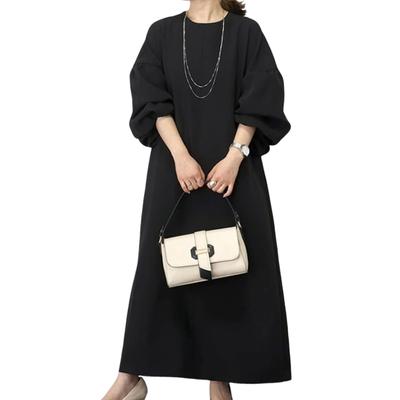 Baobird Maxi-Langes Kleid mit Puff-Ärmeln, Lang, Maxi, Uni, Plus Size, Locker, Alltag, Winter, Damenkleid, Rock, H-Form, Taschen, Ärmel, Ärmel, Länge, Farbe,