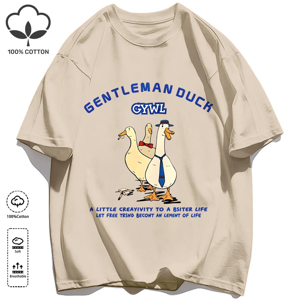 GentleUnisex Duck Like Free Print T-Shirts O-Neck Loose Short Sleeve Trendy Cotton Vintage Sportswear Unisex Soft Summer Top