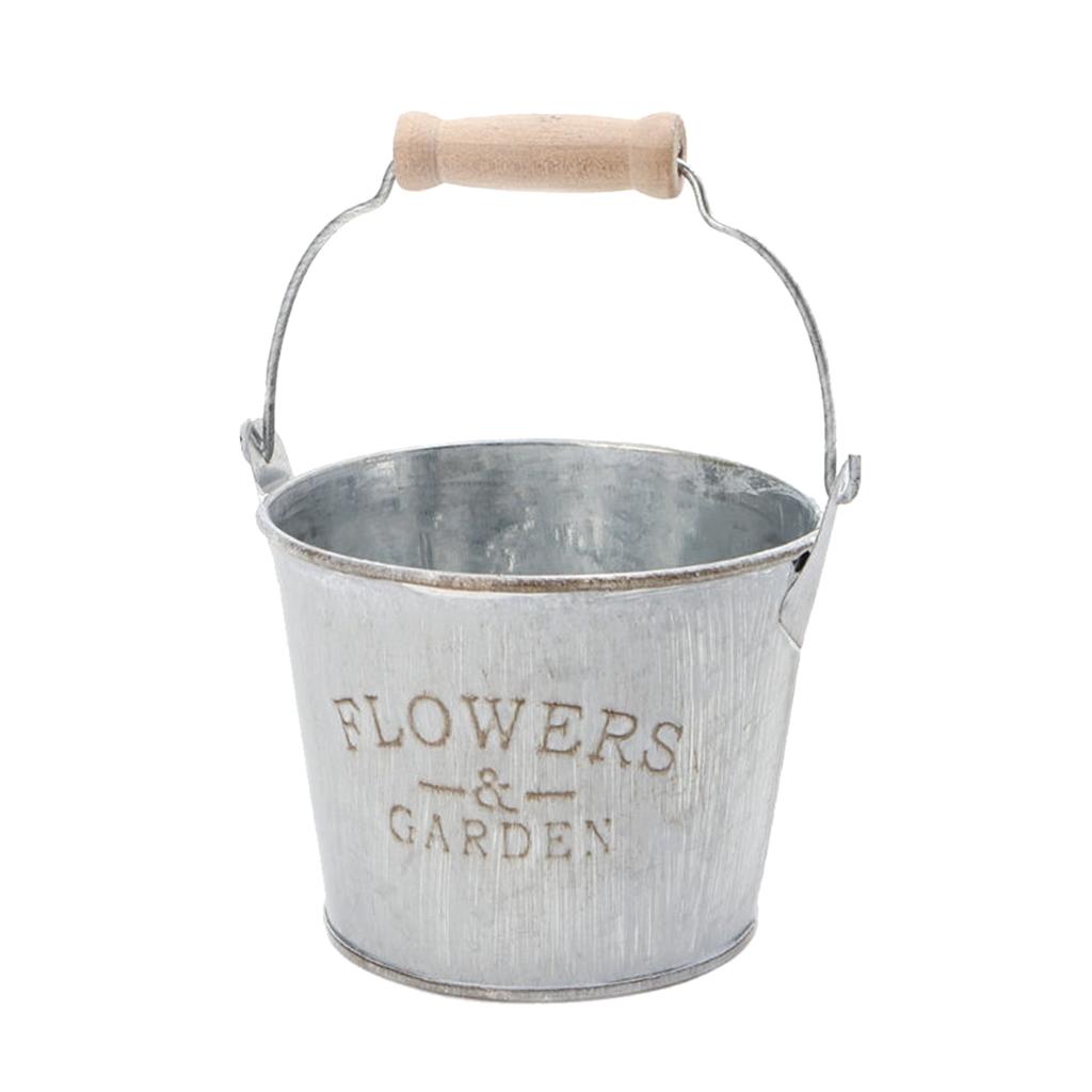 Vintage Metal Tin Flower Bucket Plants Herb Pot Tabletop Vases Container Watering Can with Handle Home Garden Hanging Decor