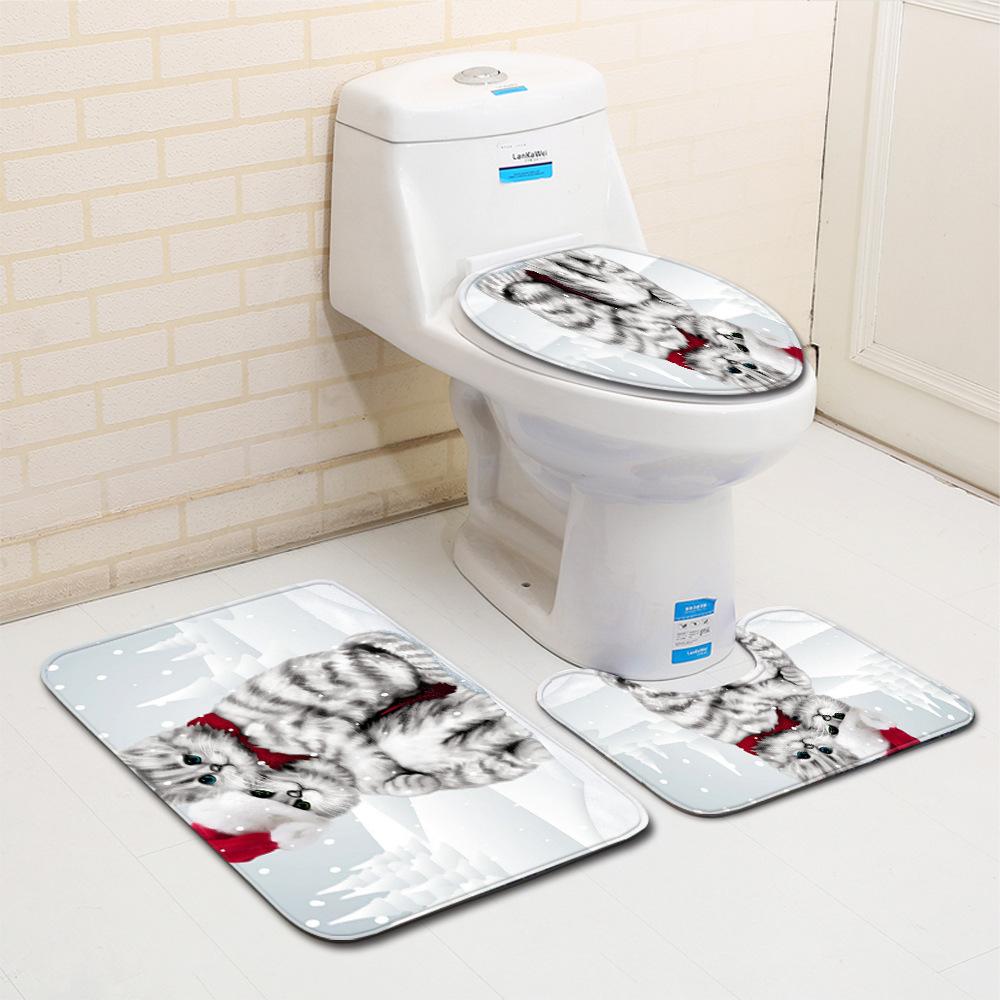 Christmas Bathroom Floor Mat Toilet Three-Piece Set