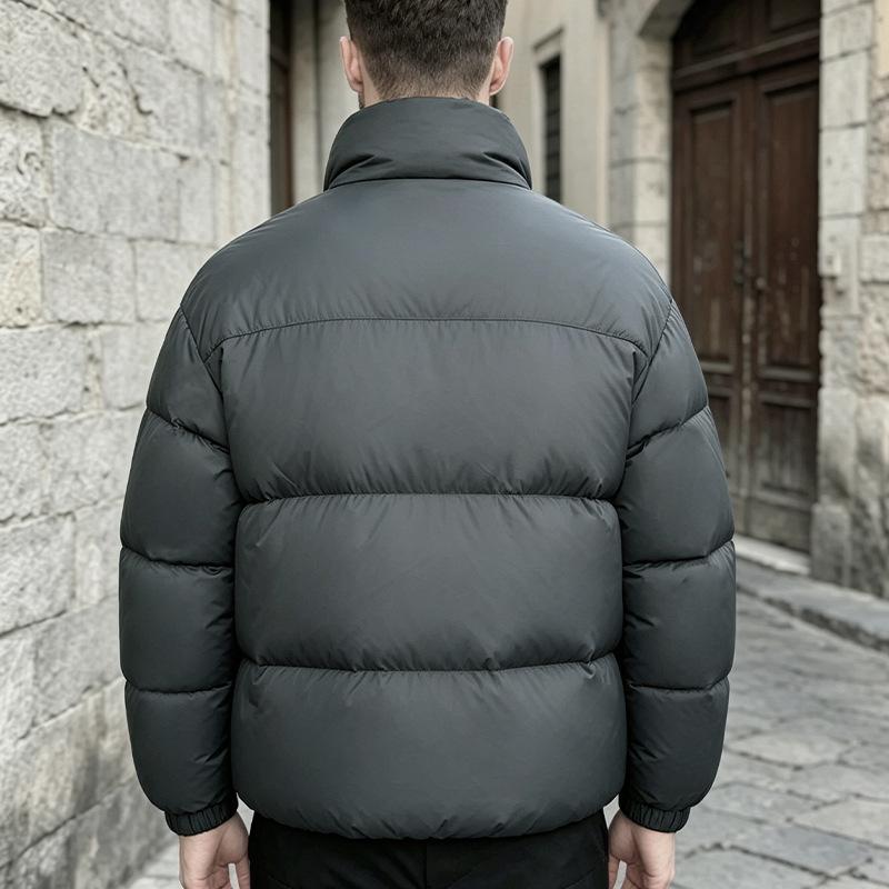 Men's Stand Collar Thick Puffer Jacket Zip Up Solid Color Casual Winter Down Coat
