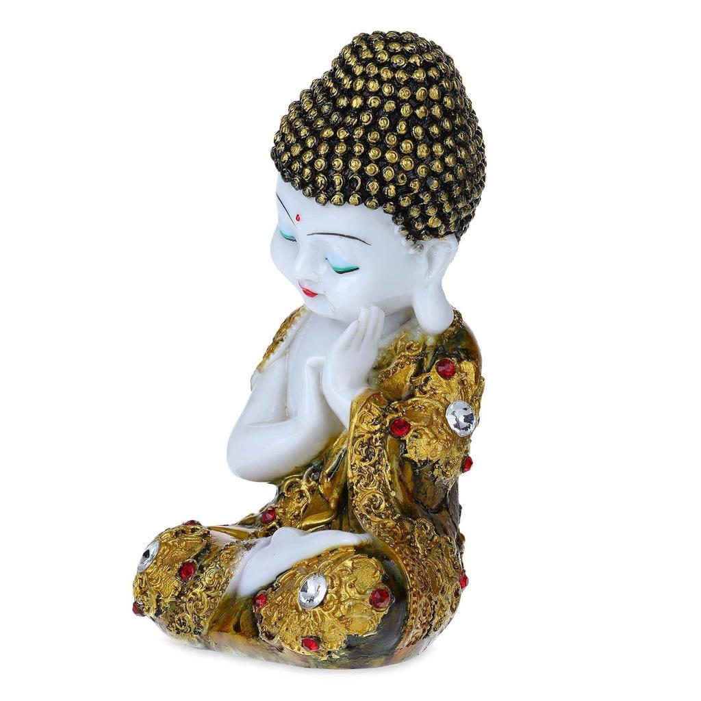 Polyresin Buddha Idol Decorative Showpiece Little Baby Monk Buddha, (Marble Golden)
