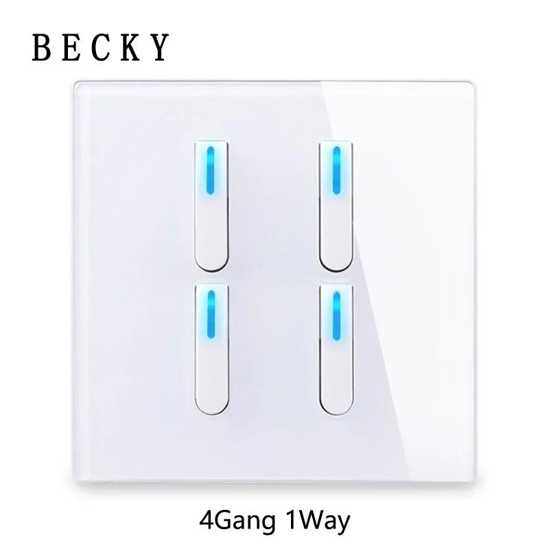 White Wall Lamp Tempered Glass International Switch Self-Reset Led Indicator Light Piano Keys Wall Lamp Panel 1-4gang 1Way 2Way