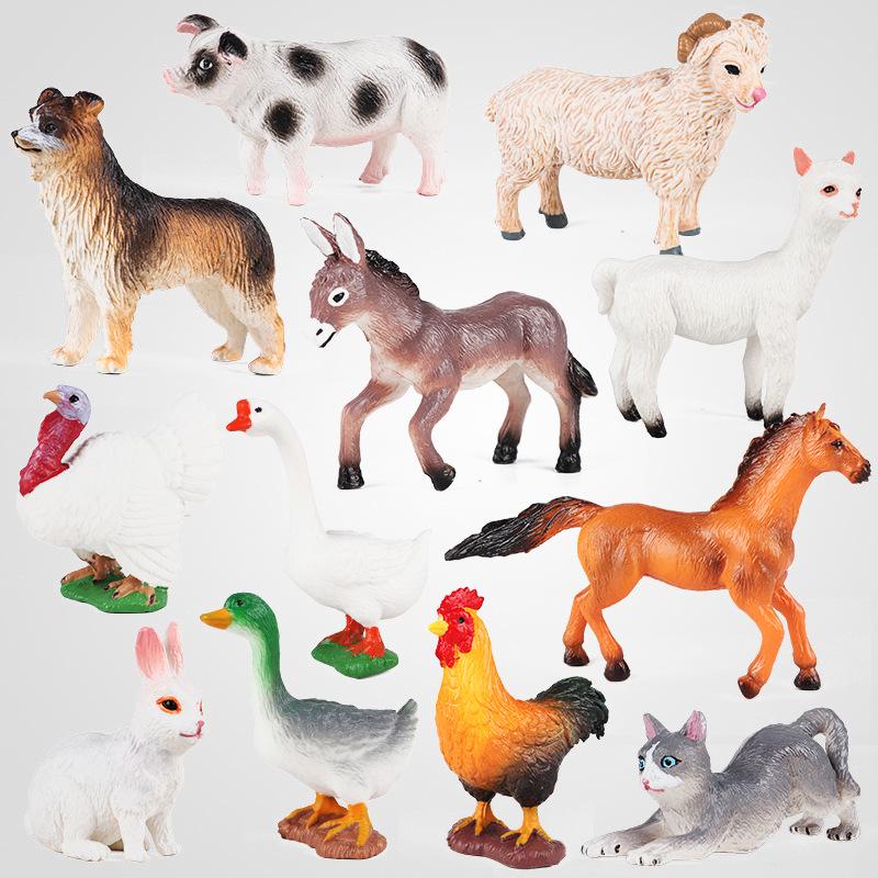 Mini Animal Model Set - Rooster, Duck, Goose, Pig, Rabbit, Dog, Horse, Sheep, Donkey, Cat, Alpaca Toys