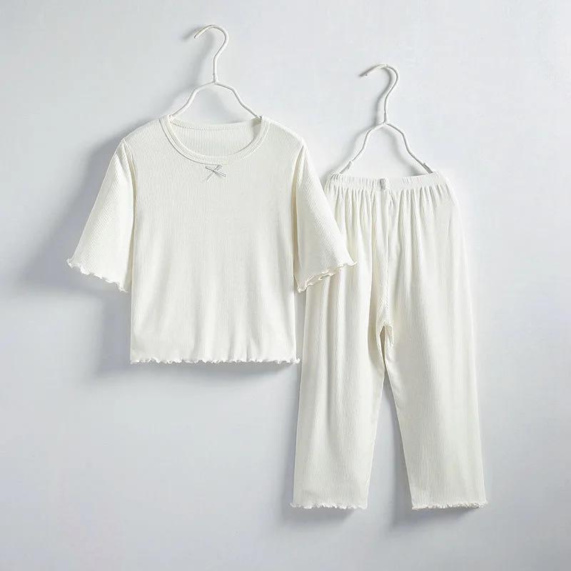 Girls Ice Silk Set Thin Children Homewear Clothes Summer Kids Short Sleeve Children Sets Girl Pajamas Outfit