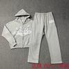 Conjunto de Moletom com Capuz Broken Planet Cinza Espacial Masculino Oversized com Zíper Streetwear Conjunto de Treino Roupa Casual de Inverno
