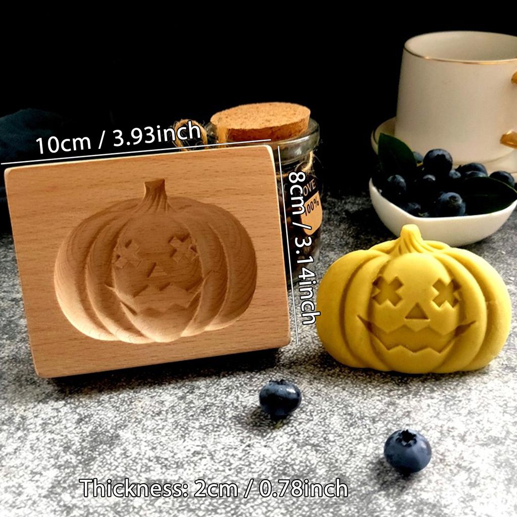 Halloween Cookie Cutter Mold, 3D Carved Embossed Wooden Cookie Molds for Baking Gingerbread, with Skull Pumpkin Ghost Patterns