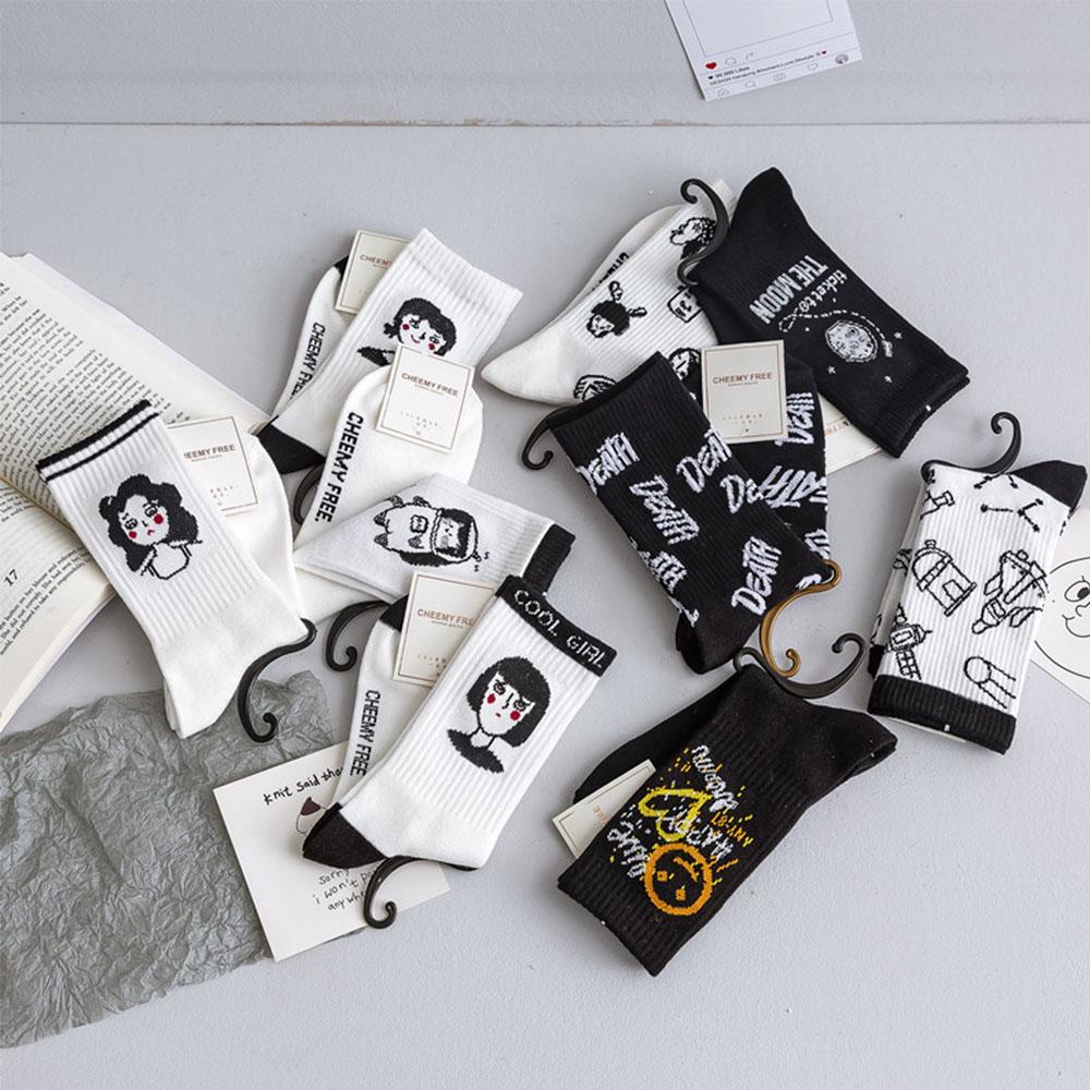 

Women Sports Ladies Spring Girls Girls Face Cotton Sock Woman Socks Long Socks Black White C